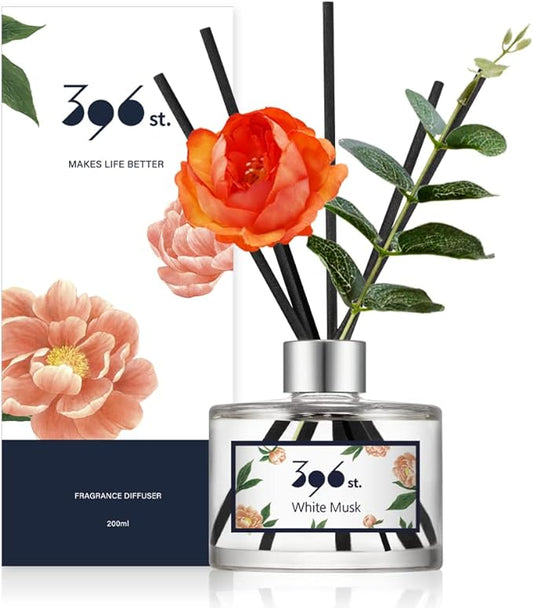 396 st. Peony Flower Reed Diffuser, White Musk, 200ml(6.7oz) / Reed Diffuser Sets, Scentsy Home Fragrance, Scented Oils, Home & Bathroom Décor