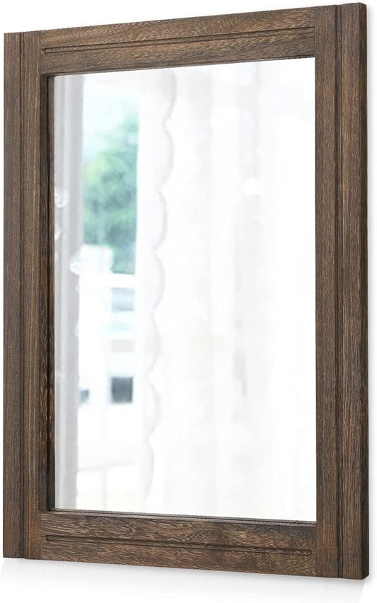 AAZZKANG Rustic Wood Mirror Rectangle Decorative Wall Hanging Mirrors with Frame Large 26"x18" for Bedroom Living Room Bathroom Home Entryway