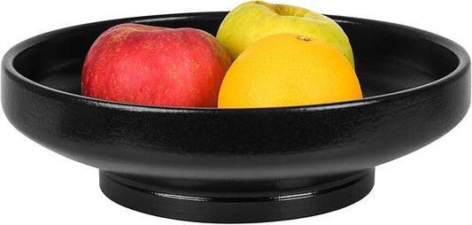 Ceramic Fruit Bowl for Kitchen Counter, 10.2" Large Modern Pedestal Bowl for Table Countertop, Footed Decorative Bowl for Home Decor (Black)