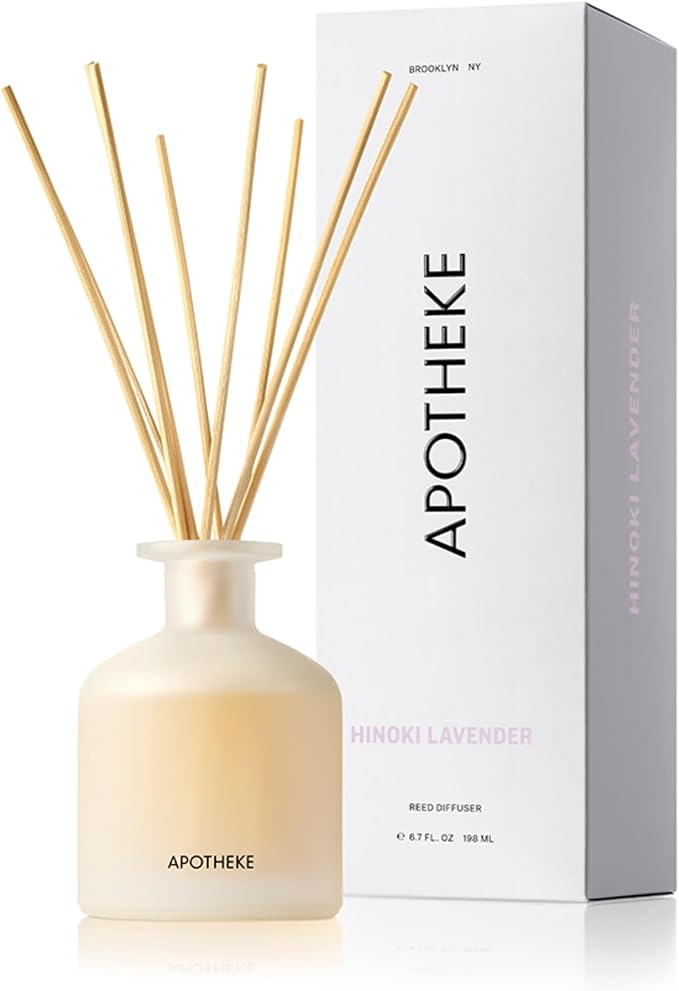 Apotheke Luxury Scented Oil Reed Diffuser for Home (Hinoki Lavender) - Home Fragrance Diffuser Set with Sticks