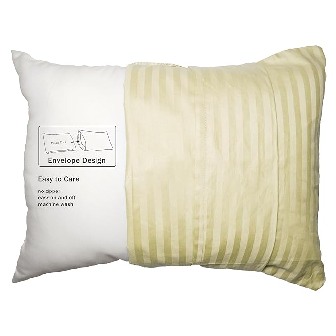 Toddler Pillowcases Set of 2, Hypoallergenic 14x19 Pillow Cover Fits Pillows Sized 13x18 or 14x19, 100% Soft Cotton Envelope Closure Kids Pillowcase for Sleeping, Machine Washable, Yellow Stripe