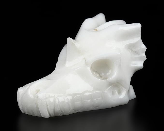 Skullis 2.0" White Jade Hand Carved Crystal Dragon Skull Sculpture, Crystal Healing.1513