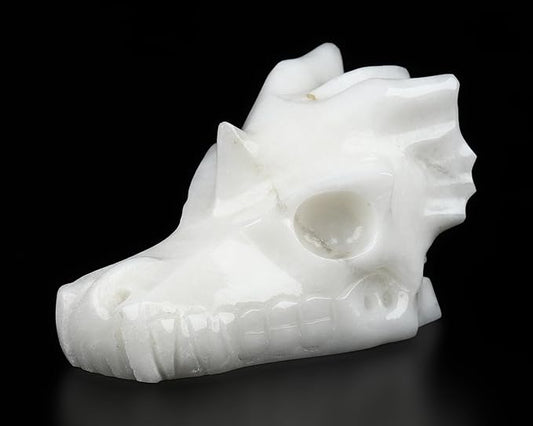 Skullis 2.0" White Jade Hand Carved Crystal Dragon Skull Sculpture, Crystal Healing.1513