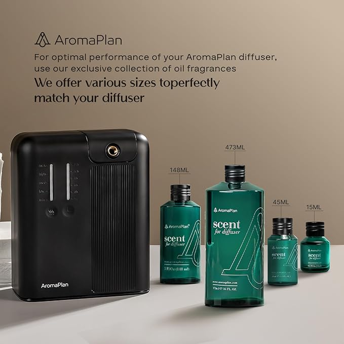 AromaPlan 2025 Waterless HVAC Scent Diffuser Whole House & Commercial Diffuser, 2 Fragrances Included-Smart, Cold-Air Waterless Scent Air- App Control, AC, 2000 Sq. Ft Coverage,Black