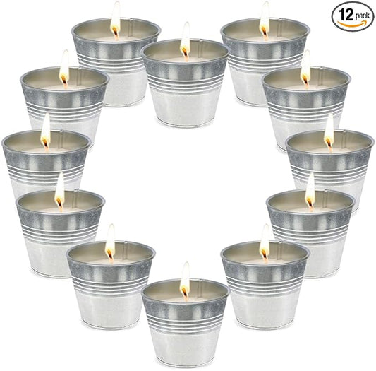 Small Citronella Candles Outdoor Bulk Natural Soy Wax Lemongrass Scented Bugs Away Candles in Bucket for Outside Patio in Summer, Set of 12