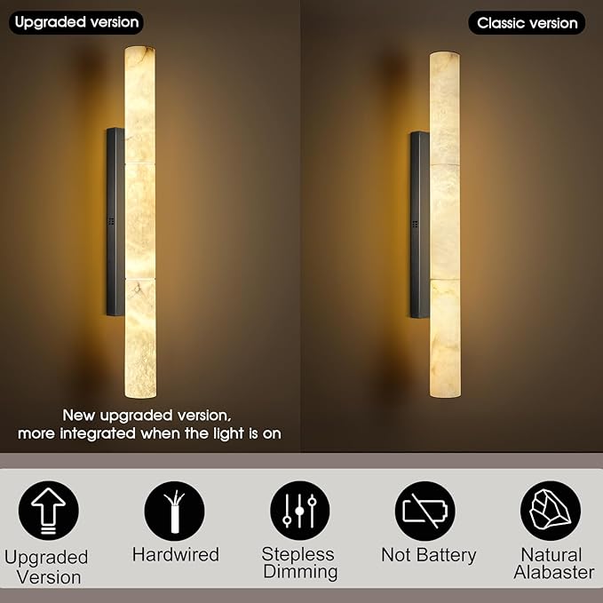 Bronze Alabaster Wall Sconces, 36" Large Marble Wall Sconce, Hardwired Black Wall Sconces Interior, Stone Wall Sconce Dimmable, Alabaster Wall Lamp for Living Room, Bathroom, Bedroom, Hallway-Upgraded