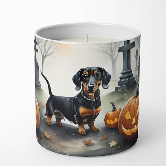 Caroline's Treasures DAC2037CDL Dachshund Spooky Halloween Decorative Soy Candle Nature Soy Wax Essential Oil Home Decor Ideal for Bedroom Kitchen Bath Office Gift, 10 oz