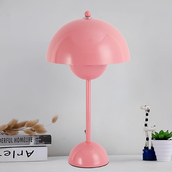 COSYLUX Modern Small Table Lamp for Bedroom, Cute Dome Shade Reflecting Light Reading Lamp for Living Room, Kid's Room, Study, Office, Beside Bedside Nightstand Desk Lamp(Pink)