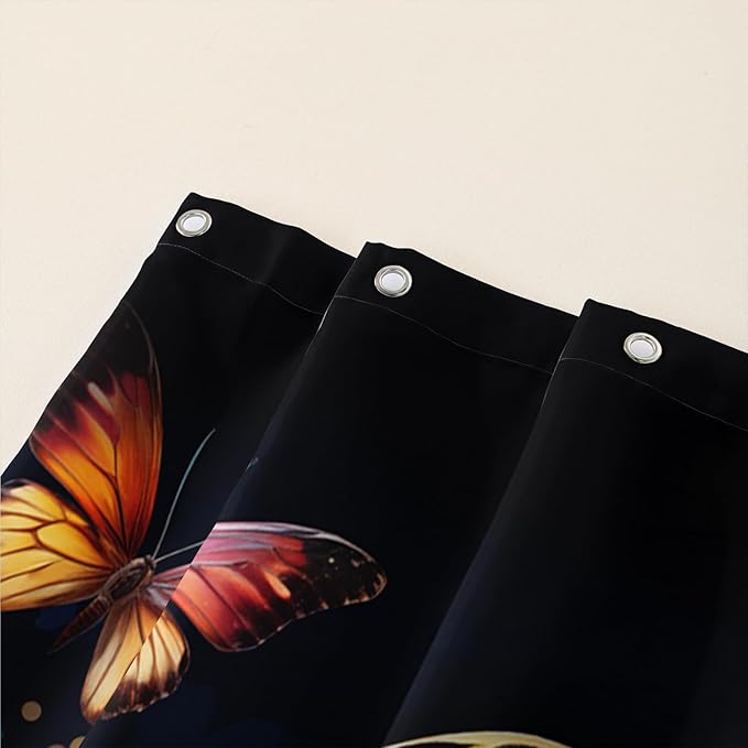 AILONEN Colorful Butterfly Shower Curtain, Tie Dye Butterfly Bath Curtain,Modern Fashion Minimalist Decorative Shower Curtain with 12 Plastic Hooks (Kids/Girls/Women/Teen/) Black 48" W*72" H