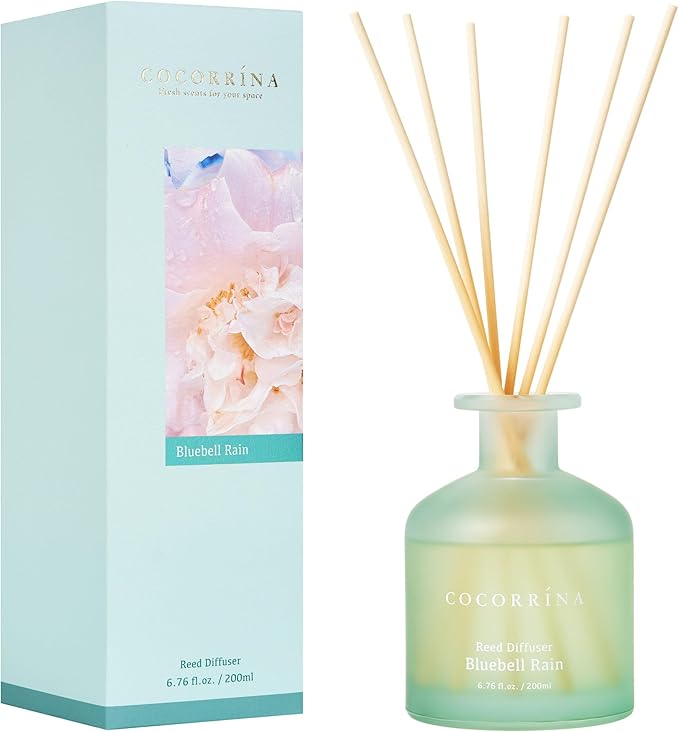 Cocorrína Reed Diffuser - Bluebell Rain 6.76oz Diffuser with 8 Sticks Home Fragrance Essential Oil Reed Diffuser for Bedroom Bathroom Shelf Decor Office Decor (Summer Collection)