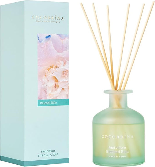Cocorrína Reed Diffuser - Bluebell Rain 6.76oz Diffuser with 8 Sticks Home Fragrance Essential Oil Reed Diffuser for Bedroom Bathroom Shelf Decor Office Decor (Summer Collection)