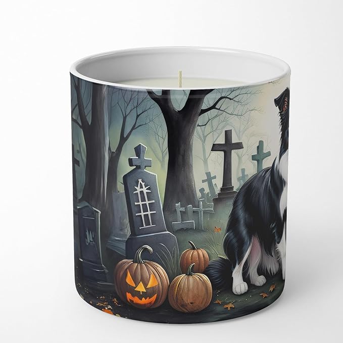 Caroline's Treasures DAC2018CDL Border Collie Spooky Halloween Decorative Soy Candle Nature Soy Wax Essential Oil Home Decor Ideal for Bedroom Kitchen Bath Office Gift, 10 oz