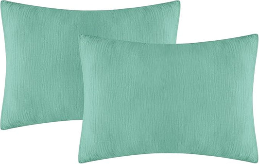 Organic Cotton Muslin Mini Pillowcases with Envelope Design,2 Pack Ultra Breathable Kids Toddler Pillowcases for Boys and Girls- 13 x 18 inches (Turquoise)