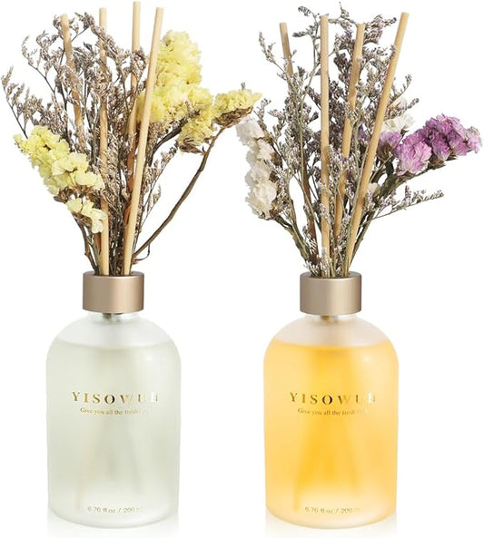 Reed Diffuser - Juniper&Sandalwood 6.76oz（200ml） 2 Packs Flower Essential Oil Reed Diffuser Set with 16 Sticks - Long Lasting Fragrance for Home Bedroom Bathroom Room Shelf Decor