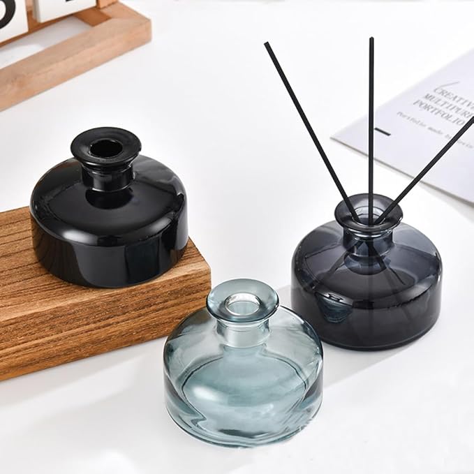 200 ml/6.7 oz Empty Glass Diffuser Bottles Refillable Aromatherapy Jar Container DIY Replacement Reed Diffuser Accessories Essential Oils Crafts Decor(Black)