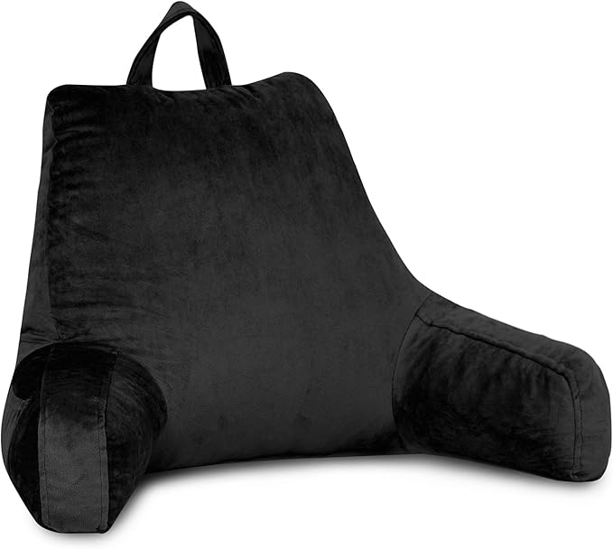LOVTEX Reading Pillow with Removable Cover, Back Pillow for Sitting Up in Bed with Arms and Pockets, Bed Rest Pillow Adult, 20 x 15 Inches(Black)