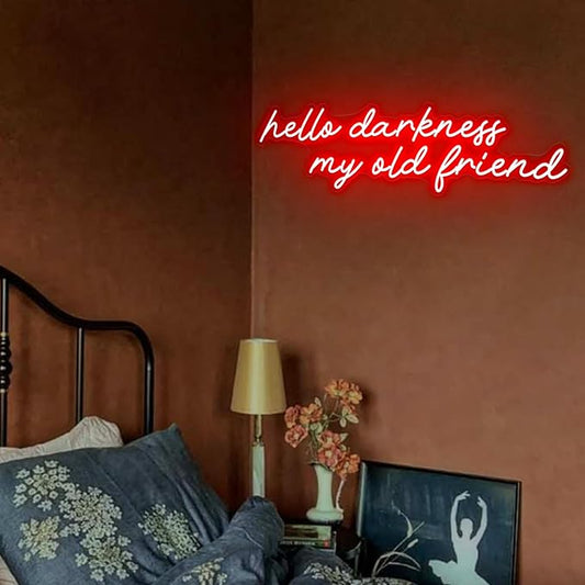 Hello Darkness My Old Friend Neon Sign Bedroom Gothic Aesthetic,Goth Halloween Decor,Above Bed Goth Decor,Gothic Lover Gift for Teens-30" Red