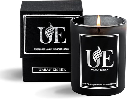Mahogany Teakwood Scented Candle, Aromatherapy Candle for Home Scented - 55 Hours Long Lasting Soy Wax Candle - Strong Fragranced Black Candle Gift for Women & Men, 8 oz