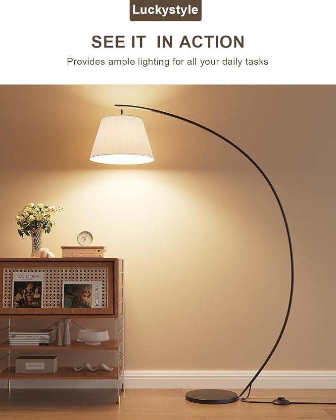 luckystyle Arc Floor Lamps for Living Room,1200LM Super Bright 69 Inch Extra Tall Floor Lamp with 12W E26 LED Bulb,Adjustable Hanging Lamp for Bedroom with Foot Switch Black