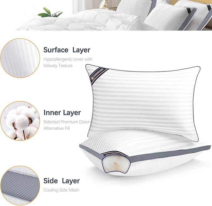 Luxury Hotel Collection Bed Pillows for Sleeping Queen Size Set of 2- Medium Firm Density for Back or Stomach Sleeper