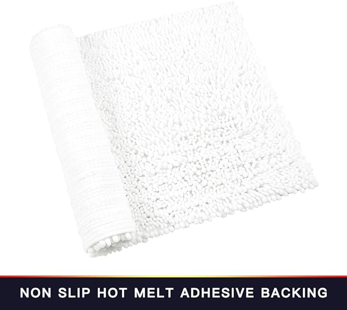 Walensee Bathroom Rug Non Slip Bath Mat (44x24 Inch White) Water Absorbent Super Soft Shaggy Chenille Machine Washable Dry Extra Thick Perfect Absorbant Best Large Plush Carpet for Shower Floor