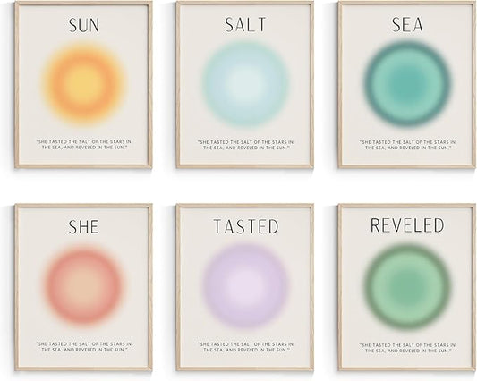 Habseligkeit Angel Number Posters for Room Decor Aesthetic, Aura Wall Art Prints, Positive Gradient Home Decor for Girls Dorm Bedroom, Unframed, 8x10in, Set of 6