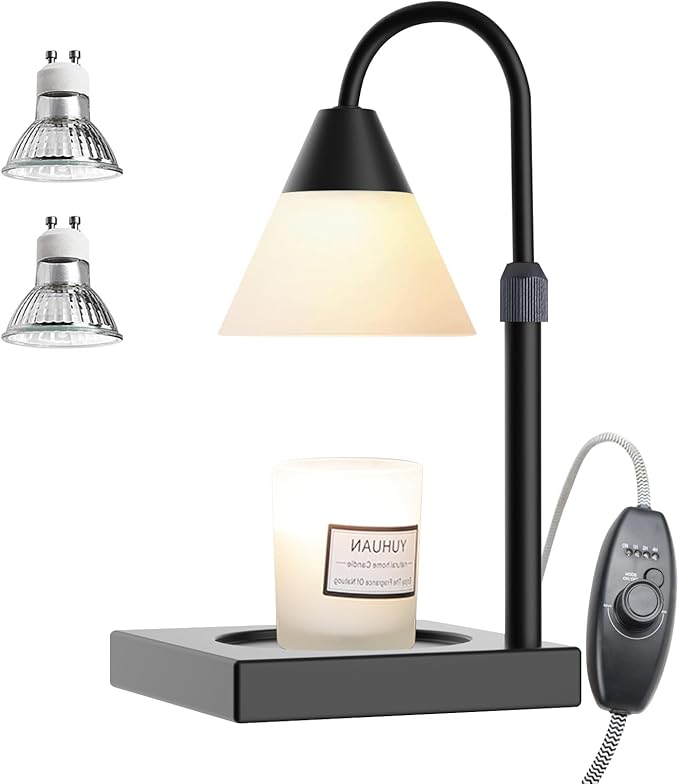 Candle Warmer Lamp, Dimmable Metal Lamp Height Adjustable, Compatible with Yankee and 3 Wick Large Jars, Lamps Scented Wax for Home Decor (Glass-Black), LALISUACTF01