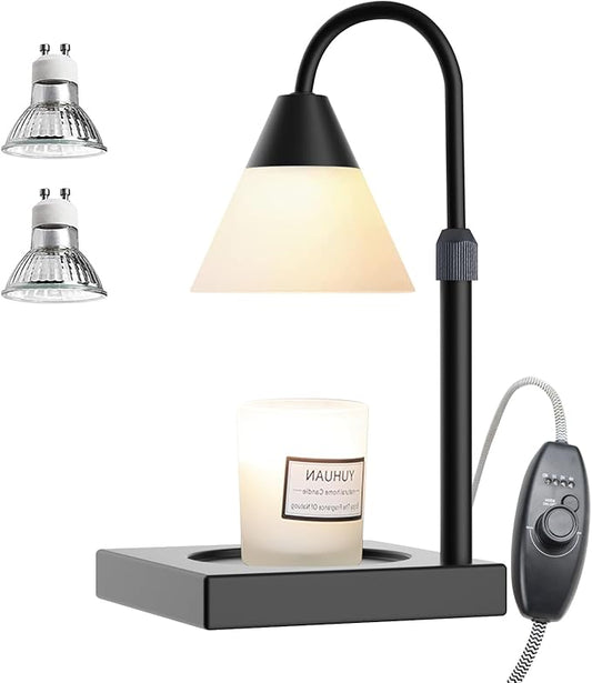 Candle Warmer Lamp, Dimmable Metal Lamp Height Adjustable, Compatible with Yankee and 3 Wick Large Jars, Lamps Scented Wax for Home Decor (Glass-Black), LALISUACTF01