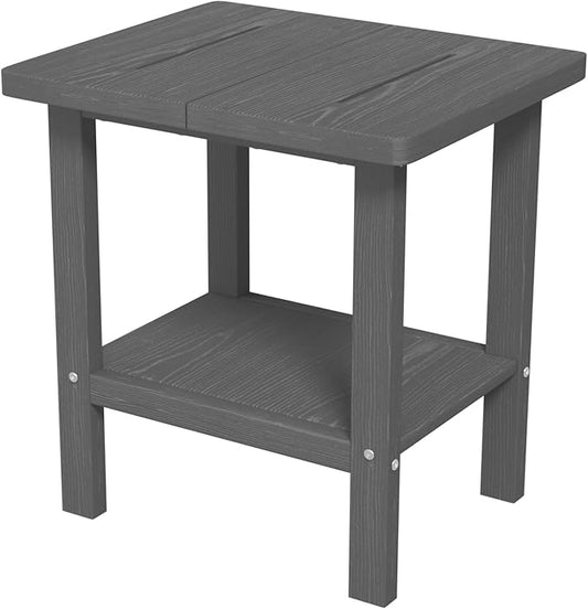 2-Tier Adirondack Square Outdoor Side Table, Pool Composite Patio Table, Weather Resistant End Table for Patio, Backyard, Pool, Easy Maintenance - Gray