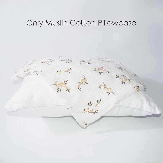 Organic Cotton Muslin Mini Pillowcases with Envelope Design,2 Pack Ultra Breathable Kids Toddler Pillowcases for Boys and Girls- 13 x 18 inches (Floret)