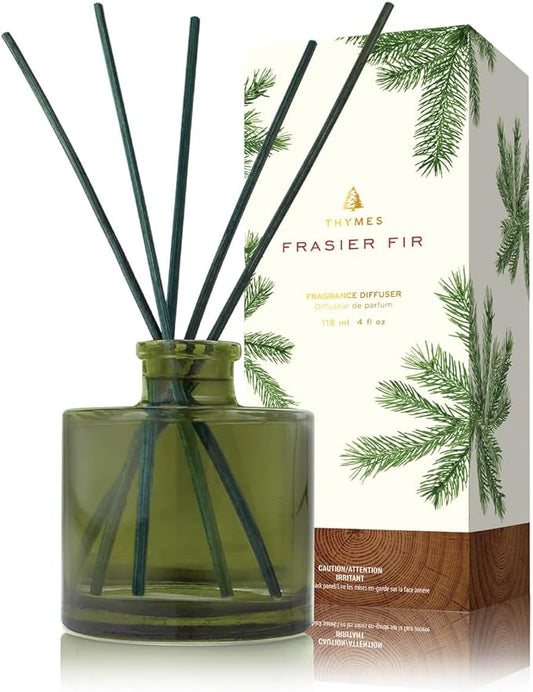 Thymes Frasier Fir Reed Diffuser Set – Includes Reeds, Fragrance Oil, and Frosted Glass Bottle – Fragrance Oil Diffuser – Room Fresheners – Luxury Home Decor – Green (Heritage, 4 fl oz)