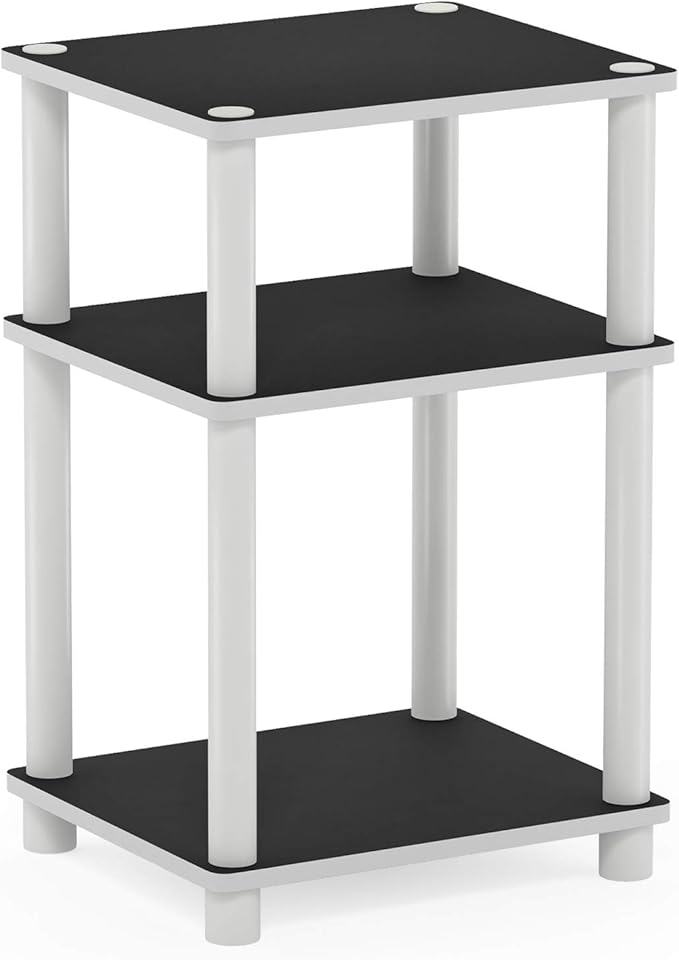 Furinno Just 3-Tier Turn-N-Tube End Table / Side Table / Night Stand / Bedside Table with Plastic Poles, 1-Pack, White(Espresso)/White