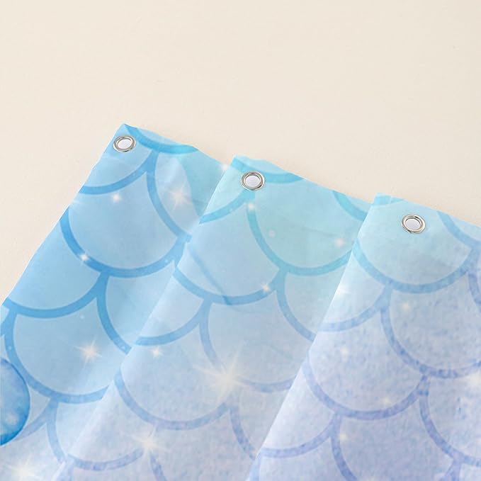 AILONEN Cartoon Shark Shower Curtain for Kids Boys Girls,Blue Ocean Coral Shell Fish Scale Coast Bathroom Curtain, 60" W*72" H Bath Curtain Polyester Waterproof Shower Curtain with 12 Hooks