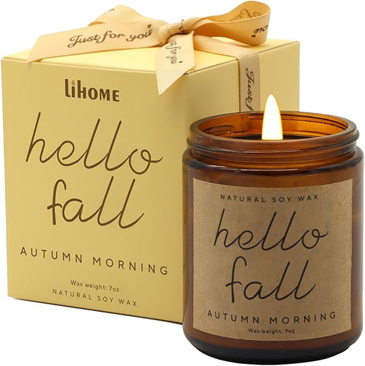 Lihome Fall Decorations for Home - Fall Candles, Fall Gifts for Women, Natural Soy Wax Autumn Morning Scented Candles