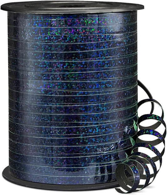 500 Yards Shiny Metallic Curling Ribbon with Spool, 1/5" Holographic Curly Ribbons - Ideal for Gift Wrapping, Birthday, Halloween, Christmas Party Decorations, Balloon String Ribbon in Black