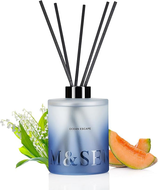 M&SENSE Ocean Escape Reed Diffuser Set - 16.9 fl oz Seasalt & Lotus Scent Diffuser with Sticks, Large Long-Lasting Fragrance Diffuser, Aromatherapy Diffuser Gift for Mothers Day, Spa & Home Decor