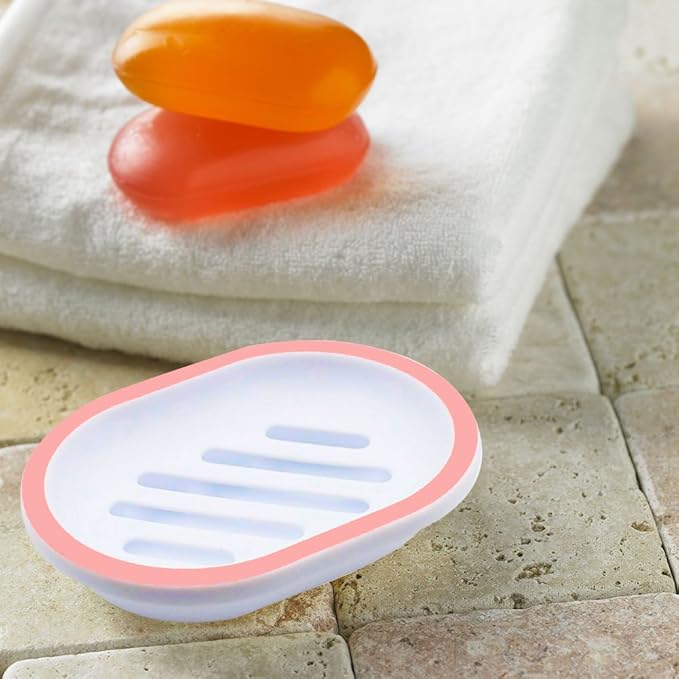 Topsky 2-Pack Soap Dish with Drain, Soap Holder, Soap Saver, Easy Cleaning, Dry, Stop Mushy Soap (White-Pink)
