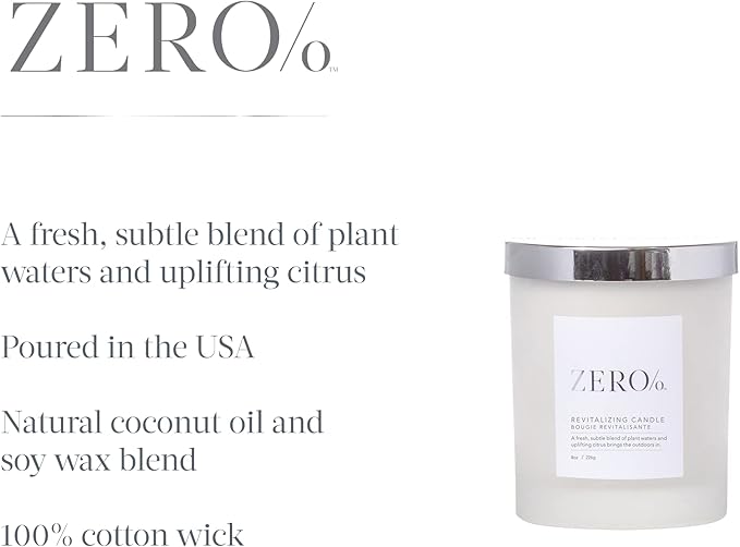 Zero% Luxury Candle (8oz), Subtle Plant Waters and Uplifting Citrus - USA Poured, Coconut Oil and Soy Wax Blend, Cotton Wick