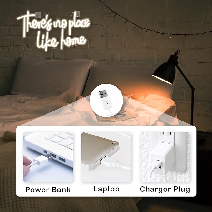 Lucunstar There‘s No Place Like Home Neon Sign,Neon Sign For Room,Warm White Led Neon Light for Wall Decor,Light Up Sign for Wedding,Home Party,USB Connectivity Neon Sign for Bedroom Decor,Home Decor