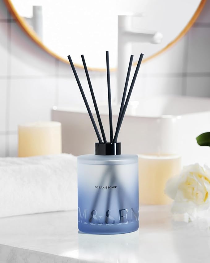 M&SENSE Ocean Escape Reed Diffuser Set - 16.9 fl oz Seasalt & Lotus Scent Diffuser with Sticks, Large Long-Lasting Fragrance Diffuser, Aromatherapy Diffuser Gift for Mothers Day, Spa & Home Decor