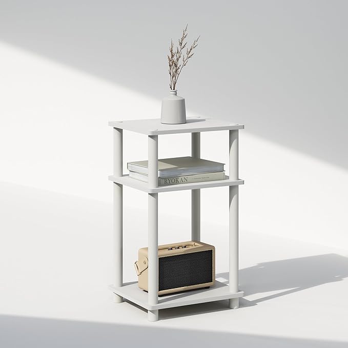 Furinno Just 3-Tier Turn-N-Tube End Table, 1-Pack, White/White