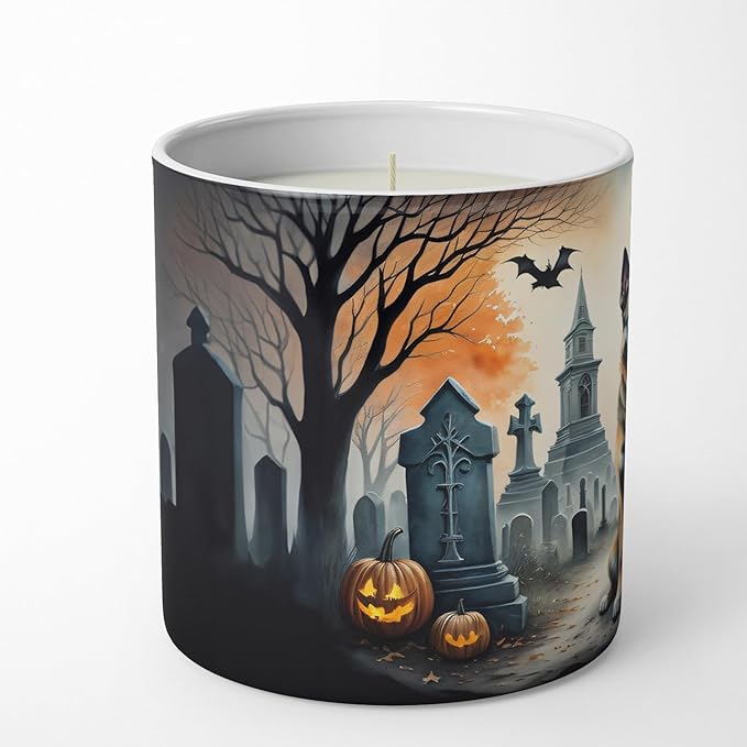 Caroline's Treasures DAC2013CDL Belgian Malinois Spooky Halloween Decorative Soy Candle Nature Soy Wax Essential Oil Home Decor Ideal for Bedroom Kitchen Bath Office Gift, 10 oz