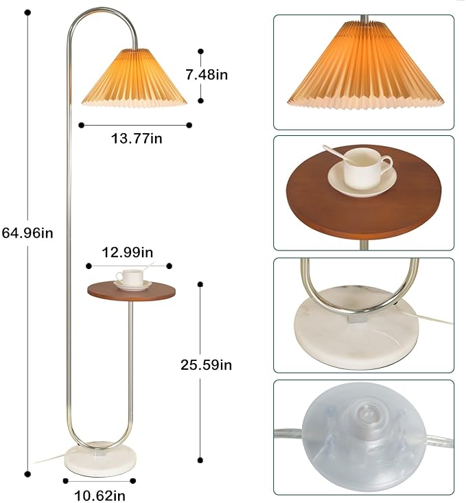 beaysyty Modern Elegant with Tray Floor Lamp for Office Cafe Den Living Room Bedroom, Foot Switch and Chrome Finish, Orange Pleated Cloth Lampshade