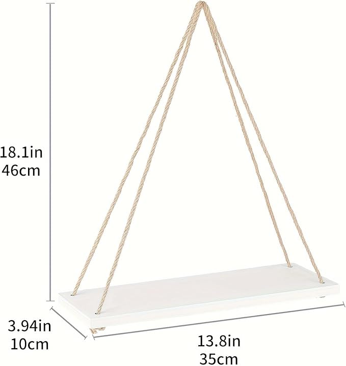 Boho Decor Hanging Shelf, Storage Display Shelves for Hanging Plants Photos, Rustic Wood Floating Shelves for Nursery Bedroom Bathroom Living Room, Wall Decor (Brown)