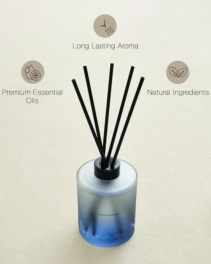 M&SENSE Ocean Escape Reed Diffuser Set - 16.9 fl oz Seasalt & Lotus Scent Diffuser with Sticks, Large Long-Lasting Fragrance Diffuser, Aromatherapy Diffuser Gift for Mothers Day, Spa & Home Decor