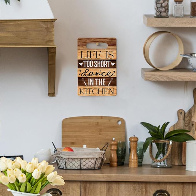 Farmhouse Kitchen Decor, Kitchen Signs Wall Decor, Kitchen Decorations, Kitchen Door Wall Hanging Decor, Life Is Too Short Dance in The Kitchen Wood Sign 8 x 12 Inch