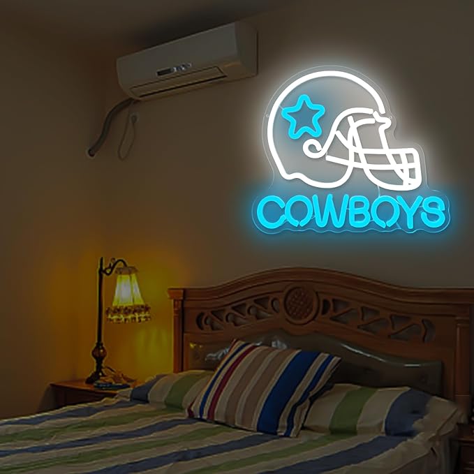 Cowboy Football Neon Sign for Wall Decor Dimmable sports Team Helmet Led Signs Cowboys Neon Light Signs for Man Cave Light Up Signs for Bedroom Boys Home Bar Club Party Gifts