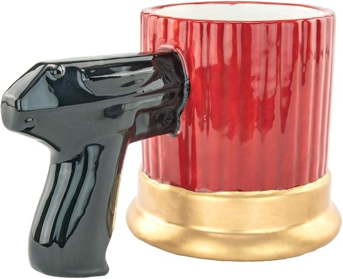 Shotgun Shell Mug w/ Pistol Grip - Fairly Odd Novelties - Funny Gun Coffee Tea Cup Shooting Gag Gift,14 fluid ounce