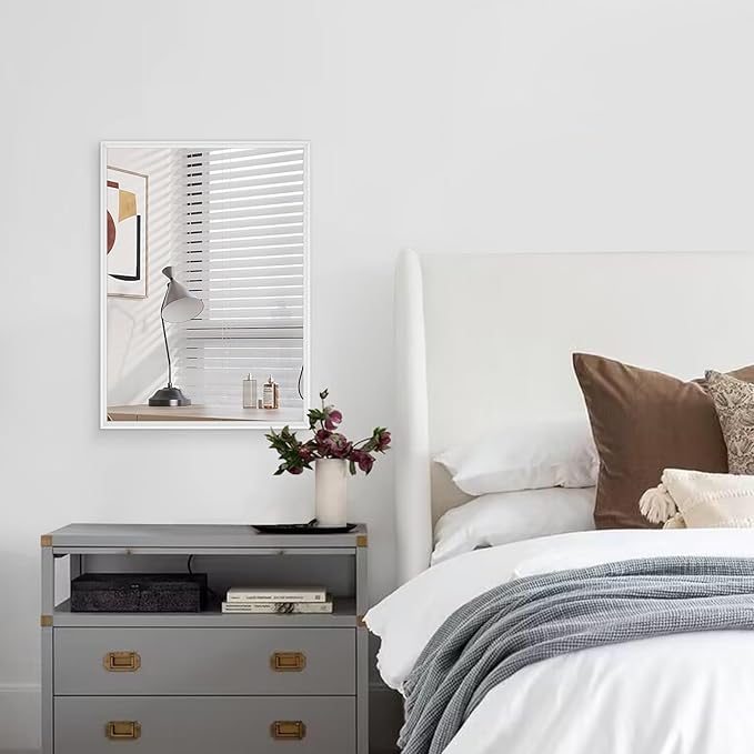 AAZZKANG Large Wall Mirror White Framed Mirrors 28"x20" Rectangle Decorative for Farmhouse Bedroom Bathroom Home Entryway Hanging Vertically or Horizontaly