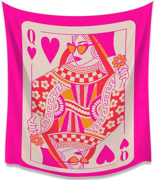 Queen Of Hearts Pink Trend preppy room decor Tapestry wall art Boho Wall Decor Vintage Hanging with Wall Aesthetic Tapestry Trendy Wall for Living Room Bedroom and Dorm Decor 70x90inch ﻿